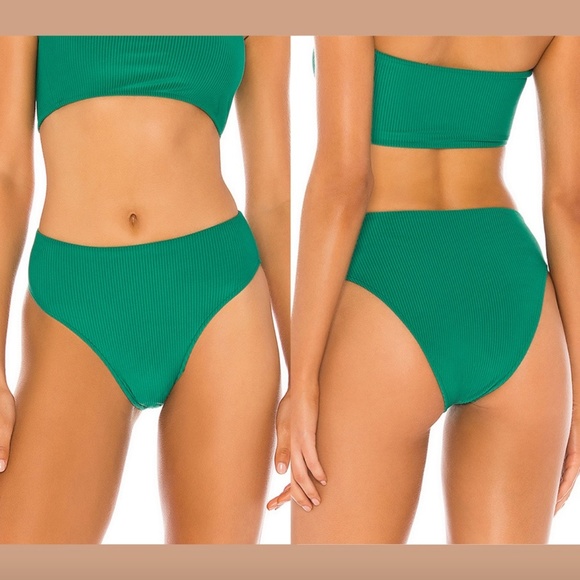 NWT $85 Frankies Bikinis Jenna Ribbed Bikini Bottoms Emerald [ SZ‎ XL ] - Picture 1 of 12